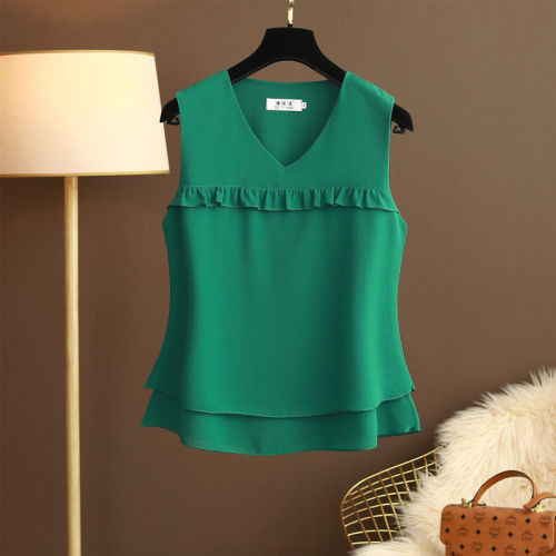Summer sleeveless camisole women's V-neck large size chiffon top loose belly-covering thin western-style bottoming shirt