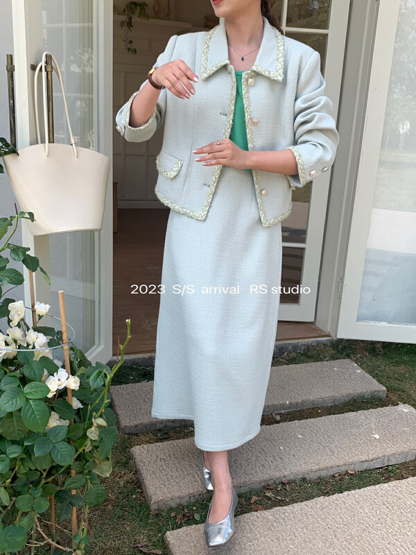 2023 early spring new style!【RS】Heavy industry raw edge small fragrant short coat + elegant skirt suit KL8232# FHX