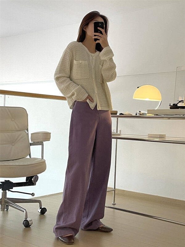 2023 early spring new! [CLEAN SPACE] round neck single-breasted pocket all-match knitted cardigan 33859# CLS