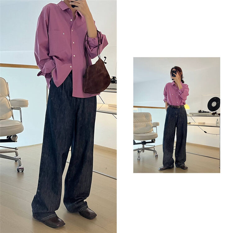 2023 early spring new! 【CLEAN SPACE】retro wide-leg dragging slim jeans 35301# CLS