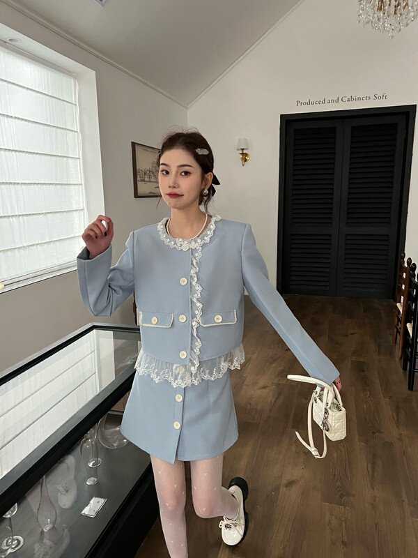 【FEI MAO】Heavy industry splicing advanced blazer winter suit women's new sweet suit Z-9093# LSL