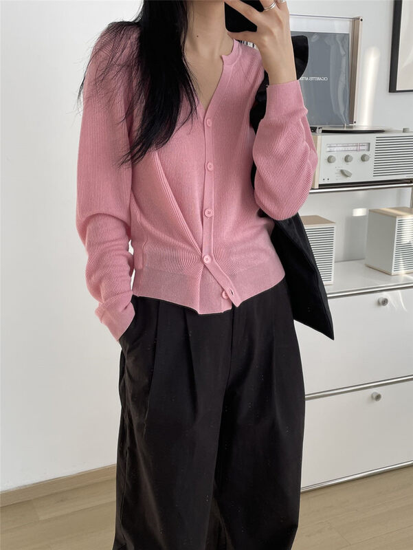 2023 early spring new! 【CLEAN SPACE】Macaron color comfortable skin-friendly knitted cardigan 35176# CLS