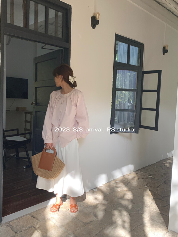 2023 early spring new!【RS】round neck crafted pleated shirt LL1219# FHX