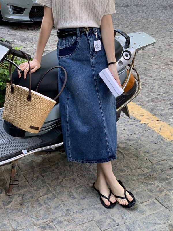 New in early spring of 2023! [MEET ME] Contrast design high waist slim denim skirt 61679 # L