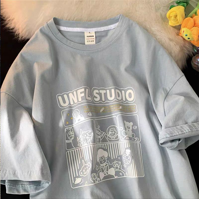Heavy 220g milk gray cotton short-sleeved t-shirt female 2022 summer new Korean style loose female student trendy top