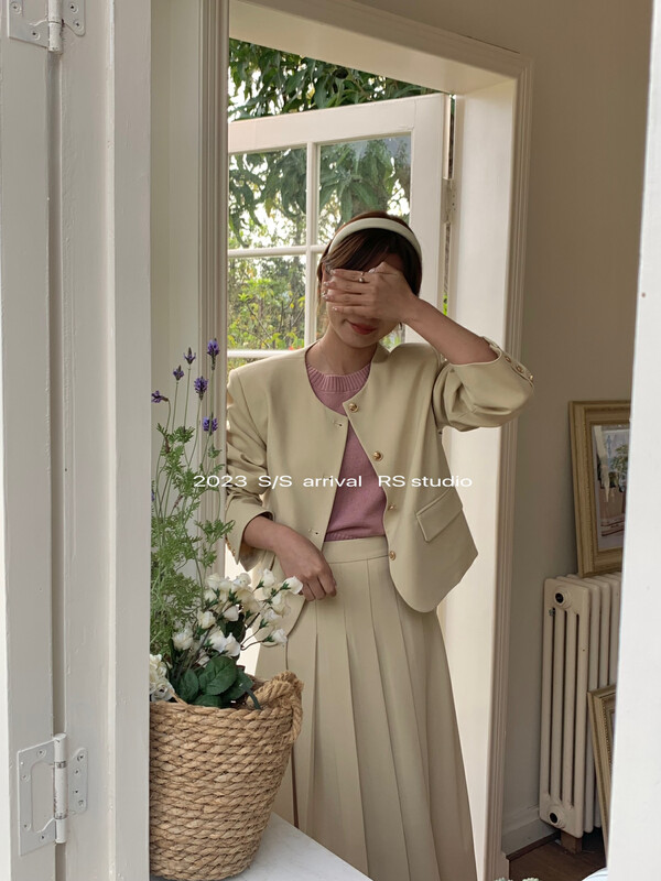 2023 early spring new! 【RS】round neck candy color short suit + mid-length skirt suit LL0398# FHX