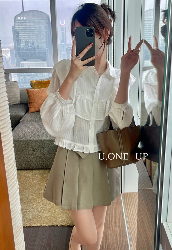 2023早春新款!【UONE】甜美荷葉邊排扣襯衫  98875#  LSL