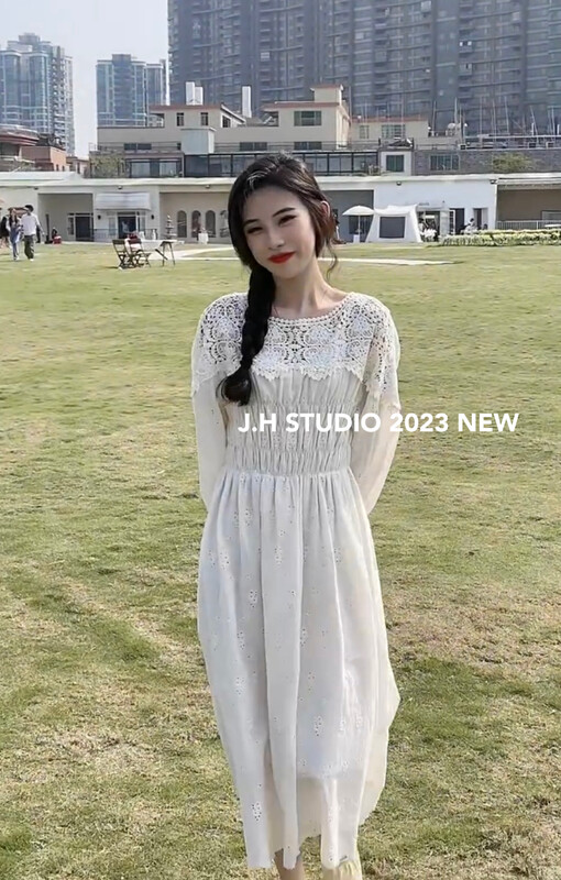 2023早春新款!【JH】網紅小香刺繡蕾絲大擺連衣裙(只賣連衣裙)  43538#  PCZ