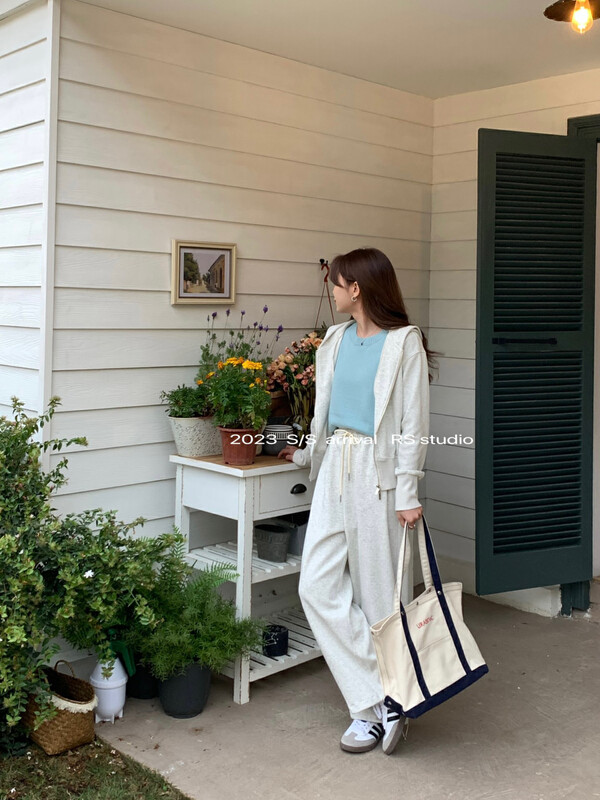 2023 early spring new!【RS】Casual zipper sweater + loose casual pants suit KL8262# FHX