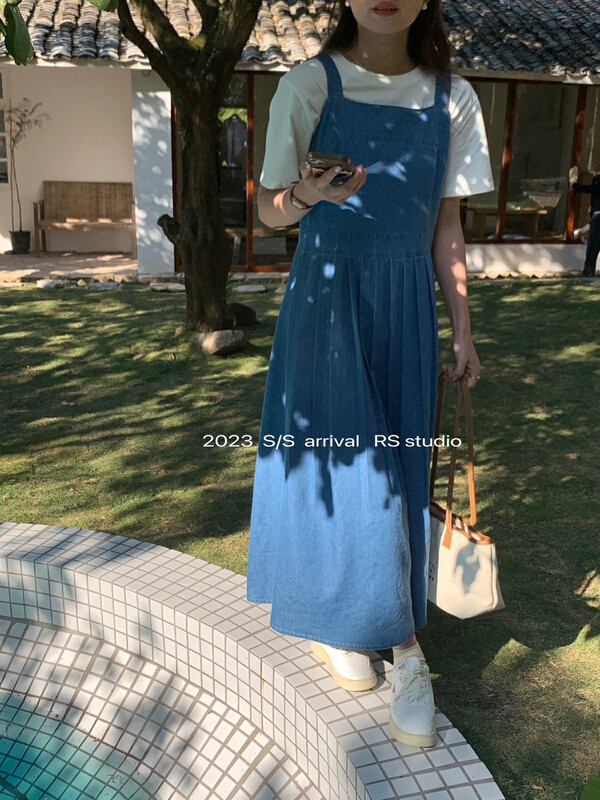 2023 early spring new!【RS】Pleated vest denim dress KL8198# FHX