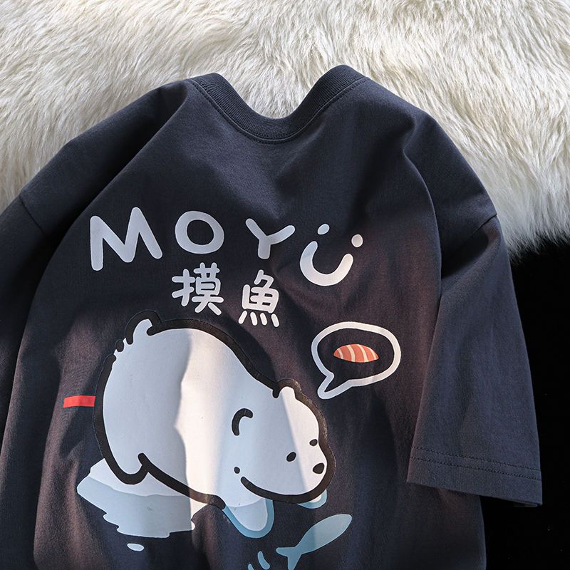 200g heavy 100 cotton niche loose all-match Korean version of ins male and female students summer cartoon couple outfit short-sleeved