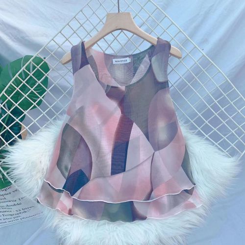 Vest women's 2021 summer new style small fresh and loose ruffled A-line outer wear chiffon top trendy