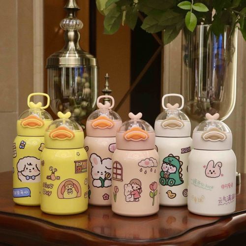 Children's insulation cup with straw baby anti-fall kettle kindergarten students cartoon cute portable stainless steel water cup