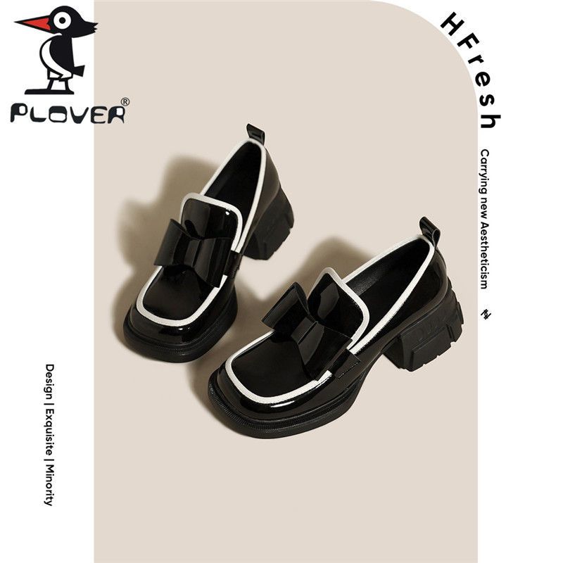 PLOVER woodpecker high-heeled thick-soled Mary Jane British leather shoes new thick-heeled square-toed single shoes women's shoes spring and autumn