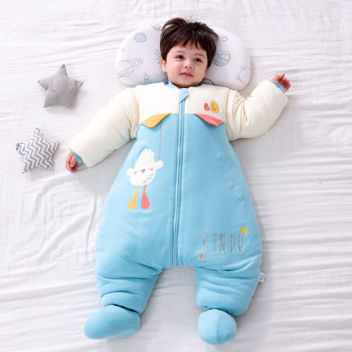 Baby autumn and winter thickened split legs constant temperature sleeping bag spring and autumn children's anti-kick quilt four seasons universal newborn baby sleeping bag