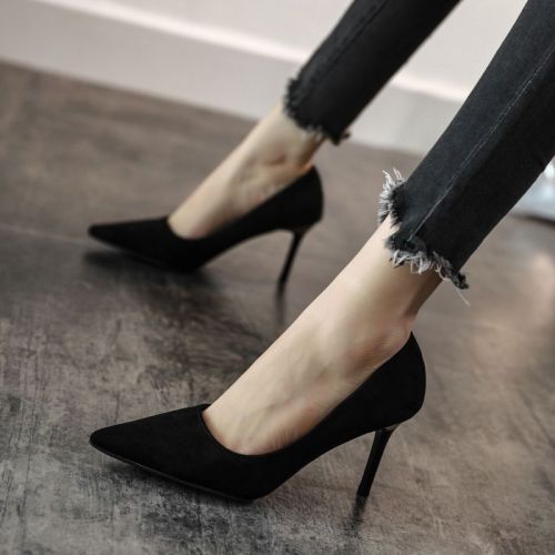 2020 new French style black sexy high-heeled shoes women's spring and autumn women's shoes stiletto all-match net red professional work shoes