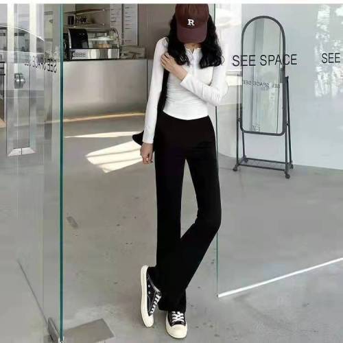 Pregnant women's trousers in spring and autumn, thin, belly-supporting and slightly flared trousers, spring and summer, black drape wide-leg floor mopping trousers