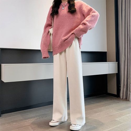Pregnant women's trousers spring and autumn style outerwear trousers autumn and winter plus velvet thickened large size chenille wide-leg pants autumn and winter clothes
