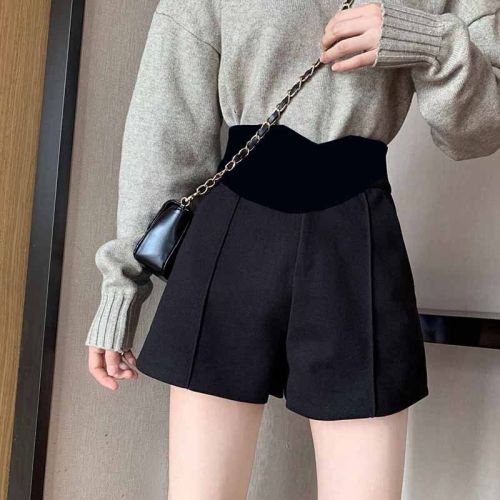 Woolen shorts for pregnant women autumn and winter wide-leg shorts loose and thin bottoming boots pants thickened a-line high waist pants