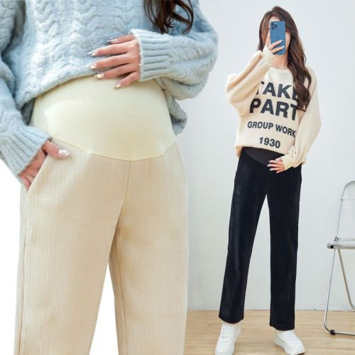 Pregnant women's trousers, spring and autumn, wide-leg trousers, autumn and winter, fleece and thickened trousers, chenille pregnant women's trousers, autumn clothes