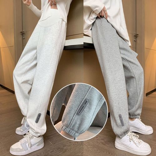 Maternity pants autumn and winter 2023 new style plus velvet thick outer wear casual straight tube leggings bottoming pants sports pants women