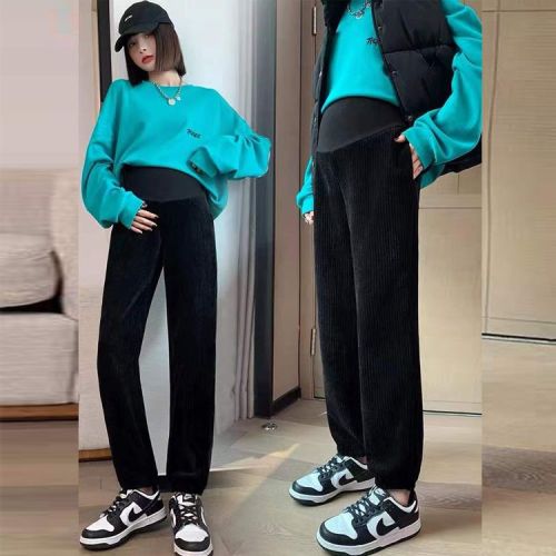 Pregnant women's pants autumn and winter outdoor wear leggings women's winter plus velvet thickened chenille sports pants spring autumn and winter