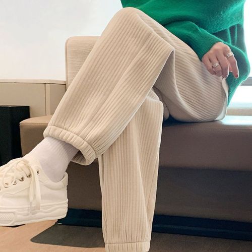 Pregnant women's trousers autumn and winter outerwear plus velvet thickened chenille bunched feet nine-point pants loose and slim maternity clothes autumn and winter