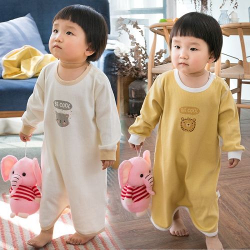 Baby belly protection pajamas spring and autumn baby nightgown pure cotton children's nightdress men and women conjoined anti-kick sleeping bag winter warm