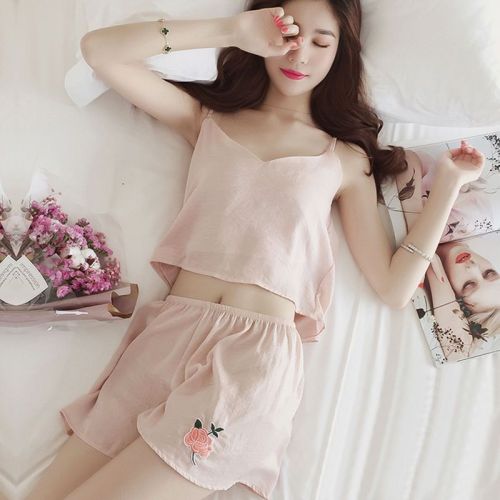 Ins pajamas women's summer ice silk suspenders shorts Korean suit students cute sexy wind home clothes can be worn outside