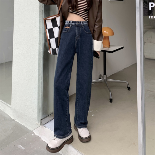 Real shot high waist wide leg pants retro jeans women autumn and winter small straight pants loose pants spring and autumn