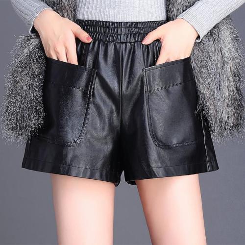 Autumn leather shorts women's  new A-line casual plus size fat sister loose and thin outerwear wide-leg boots leather pants