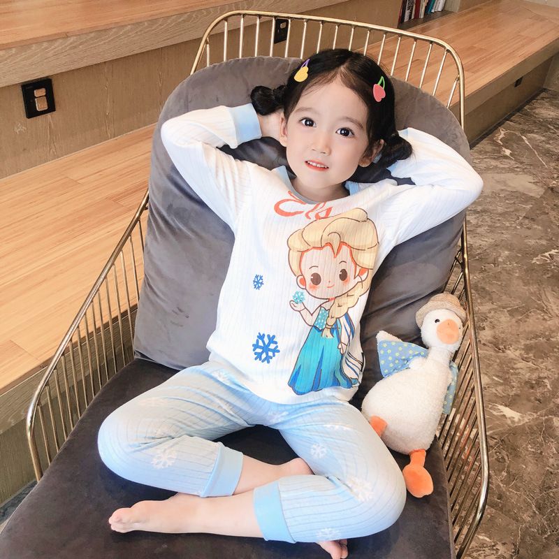 Boys and girls 2022 spring and autumn new foreign style cartoon pure cotton breathable pajamas home service long-sleeved trousers suit