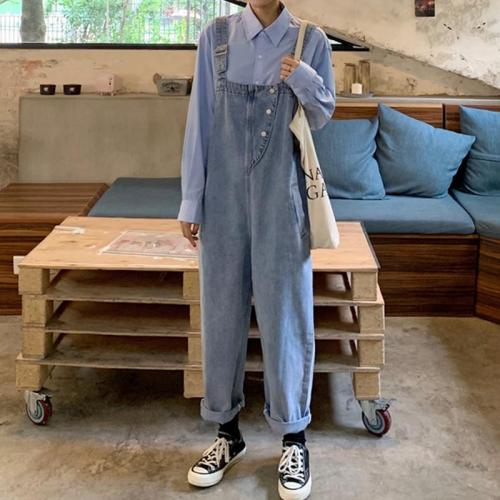 Autumn and winter 2022 new Korean version of large size fat mm student age-reducing denim overalls women's slim jumpsuit wide-leg pants tide