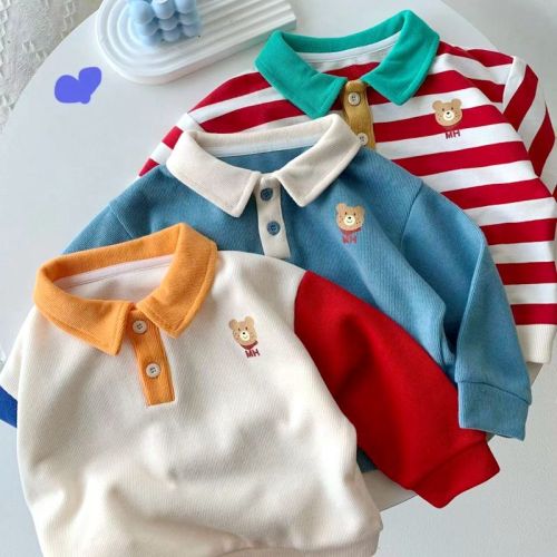 Children's small lapel sweater Western-style Japanese children's clothing Boys' cartoon cotton soft Polo shirt top
