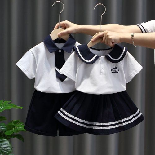 Summer suit male and female baby cute college style short-sleeved shorts summer children's children's siblings clothing tide