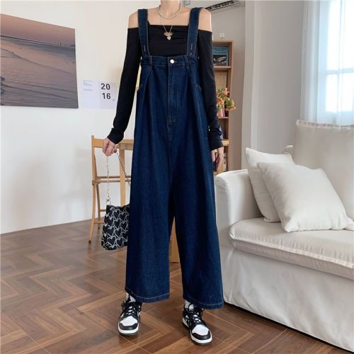 Small denim overalls women's spring and autumn new style foreign style loose and thin plus size fat mm age-reducing Japanese jumpsuit