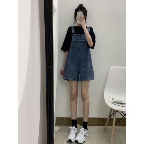Can be salty and sweet denim overalls women's summer 2022 new Korean version loose slim retro Japanese suspenders shorts