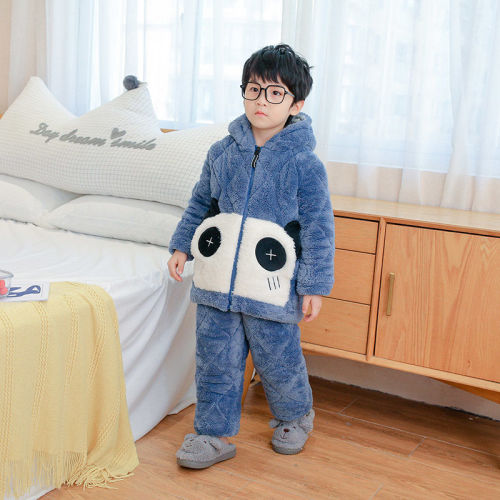 Hooded boy's sleeping cotton-padded jacket winter new three-layer padded jacket thickened home clothes outer suit