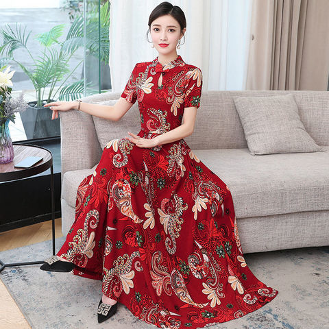 2023 summer new high-grade ice silk dress for mothers who cover belly