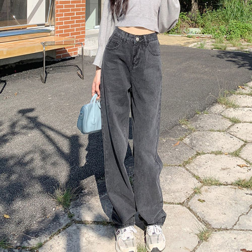 Fat mm large size loose straight jeans women's spring 2022 new Korean version Hong Kong style high waist thin wide leg pants
