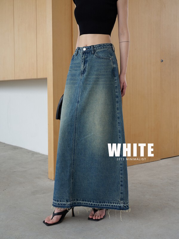 2023 early spring new!【WHITE】A-line retro denim skirt D88902# LFY