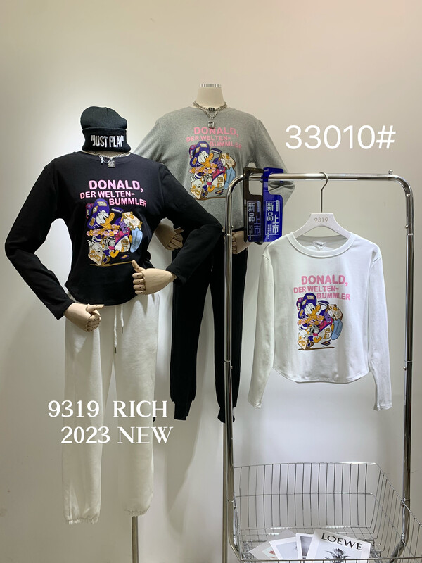 2023早春新款!【9319】鴨子印花圓領寬鬆長袖T恤  33010#  L