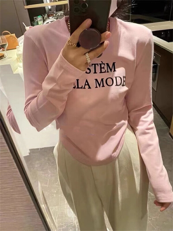 2023 early spring new! [Blue Show] simple letter printing long-sleeved T-shirt 2209# LSW