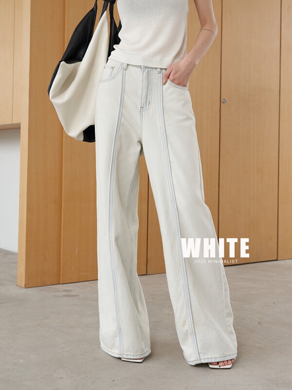 2023早春新款!【WHITE】韓系闊腿顯瘦ins牛仔褲  K77165#  LFY