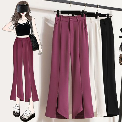  summer thin section irregular slit slimming eight-point trousers