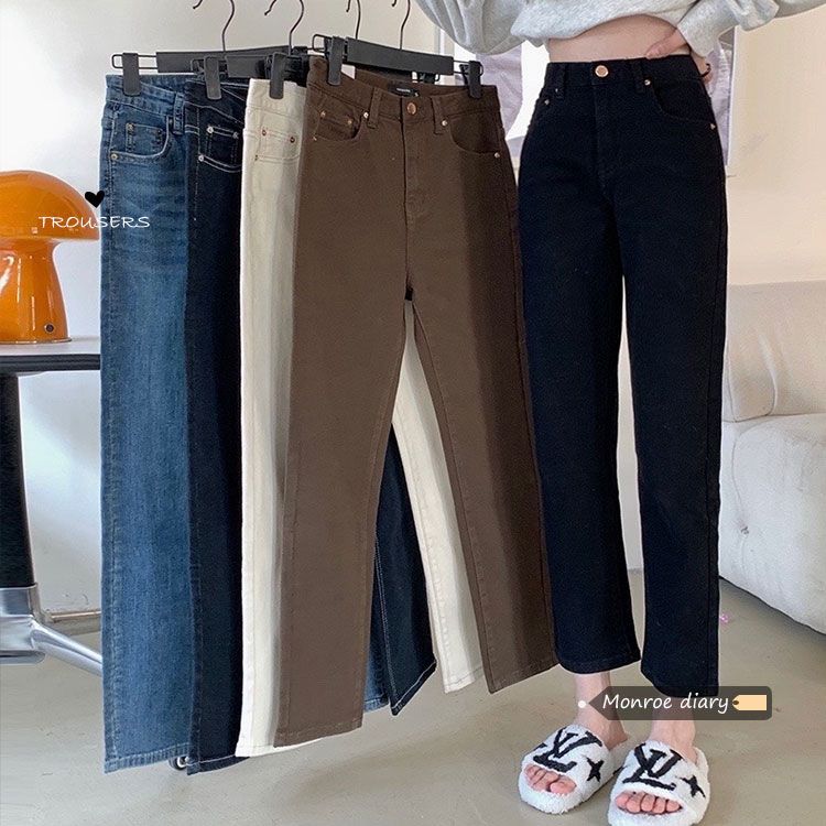 Black nine-point jeans female small man 2023 new summer high waist slim straight pipe pants trendy ins