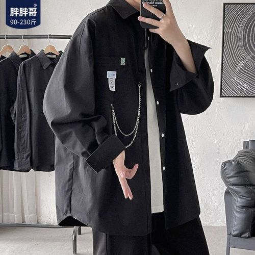 Shirt men's spring and autumn thin section ruffian handsome Korean style trendy plus size shirt loose fat man long-sleeved jacket men's clothing