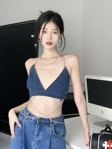 Real shot real price 2022 hanging neck V-neck chain sexy backless hot girl self-cultivation bottoming inner vest camisole female