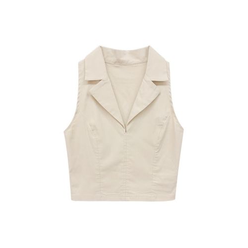 Salt girl design sense suit collar sleeveless short shirt women's summer niche outerwear slim fit and thin navel top