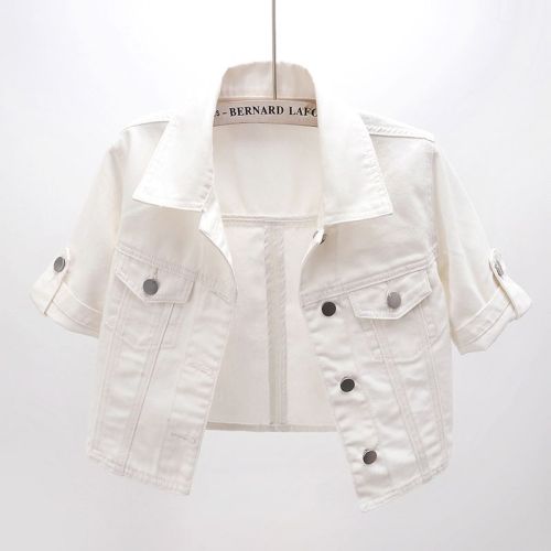  summer new short-sleeved denim jacket women's short section thin section small shawl top vest shoulder cardigan white